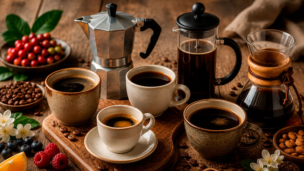 Diferentes métodos de preparación del café con cafés de origen y perfiles de sabor variados